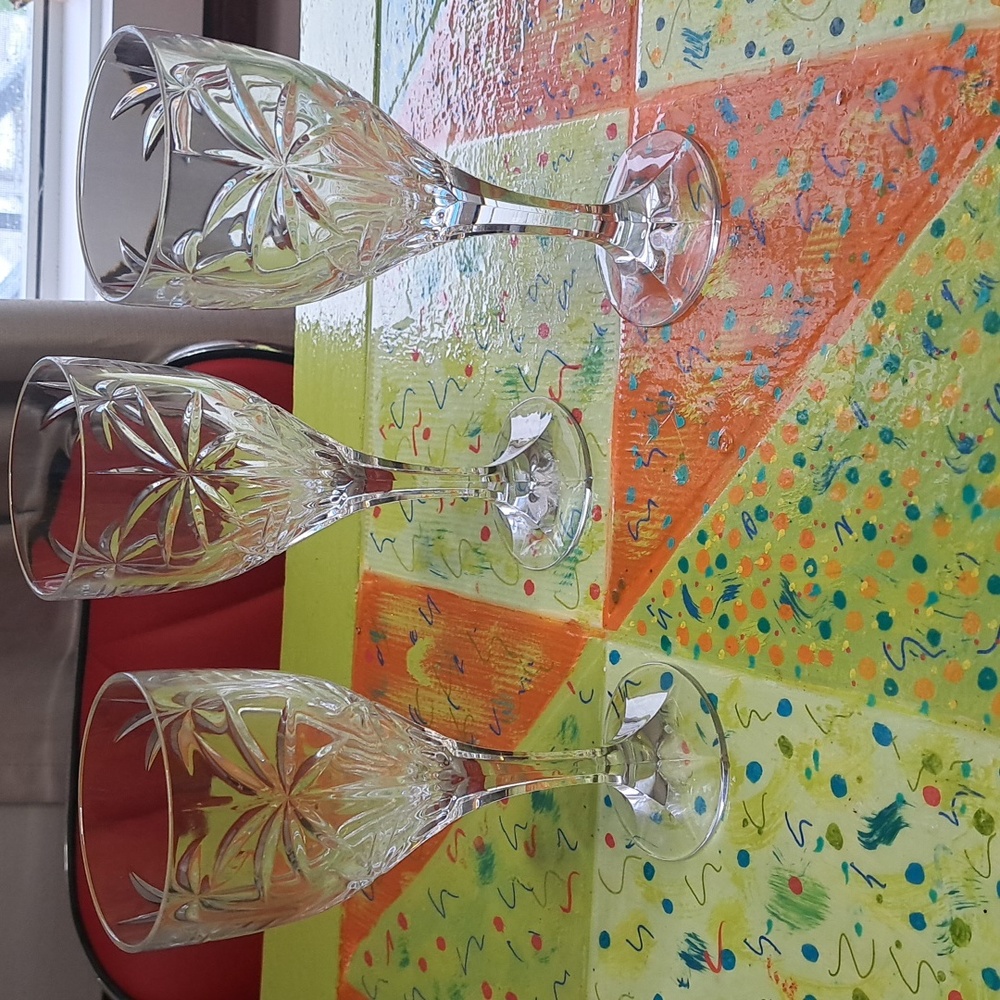 Shannon Godinger Crystal South Beach Palm Tree 8oz Wine Goblets Glasses Lot of 3